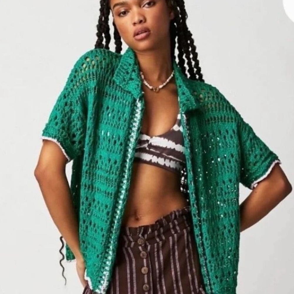 Free People Santa Cruz Club Crochet Button Up